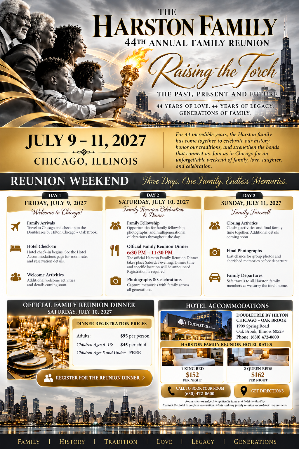 44th Annual Harston Family Reunion — Raising the Torch, July 9–11, 2027, Chicago, Illinois